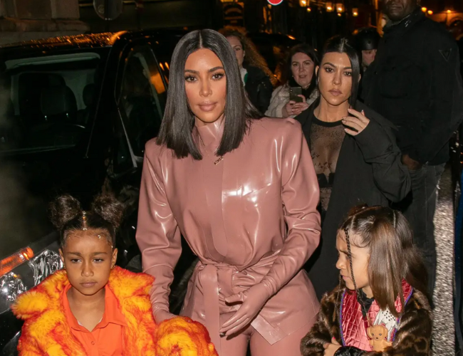 Kim Kardashian, North West, Penelope Disick, and Kourtney Kardashian on March 1, 2020 in Paris, France. Marc Piasecki/GC Images