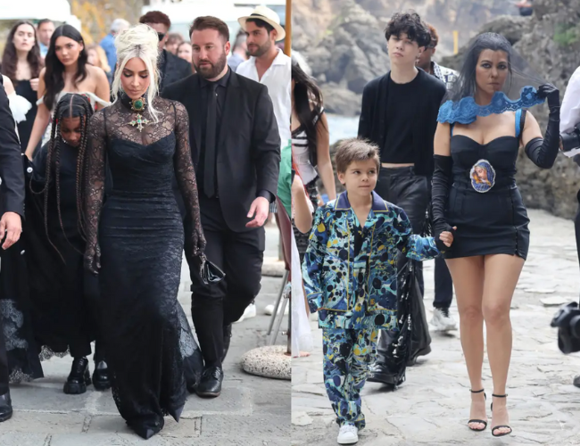 Kim Kardashian and Kourtney Kardashian with their children in May 2022 in Portofino, Italy. NINO/GC Images