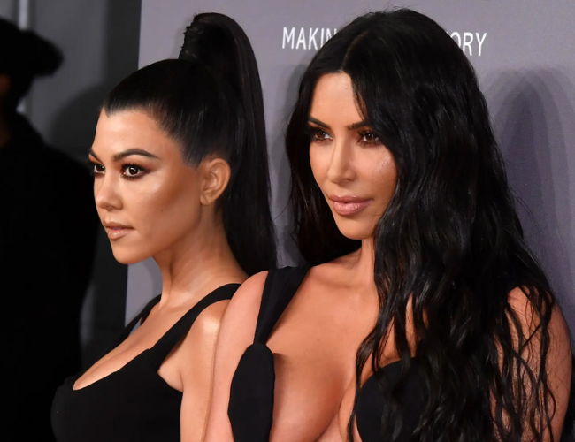 Kourtney Kardashian and Kim Kardashian in New York City on February 6, 2019. ANGELA WEISS/AFP via Getty Images