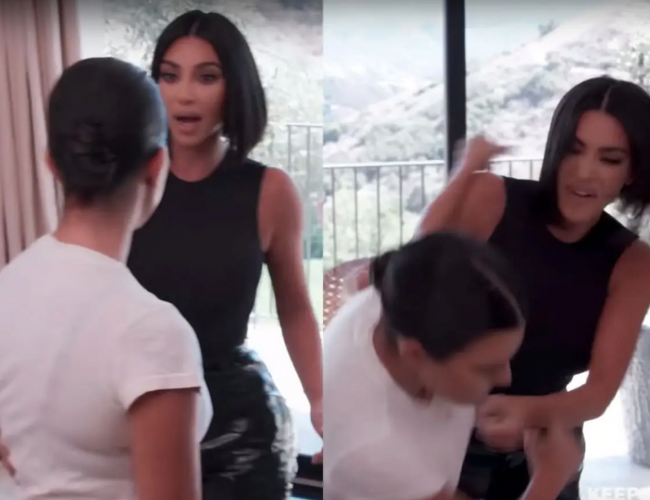 Kourtney and Kim Kardashian get into a physical fight onscreen. E!/NBCUniversal